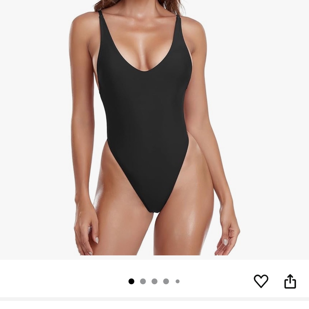 RELLECIGA Black One-Piece Thong Swimsuit with High-Leg Cut and Low Back
